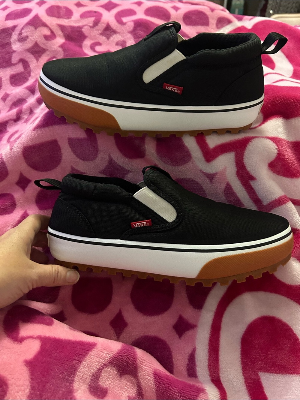 Vans Black Slip-On Sneakers with White Midsole and Gum Outsole